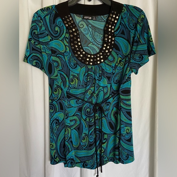 Apt. 9 Tops - Vintage/Retro APT.9 Sz-LP Paisley Top-Deep Riveted Neckline, Waist Ties, In VGUC
